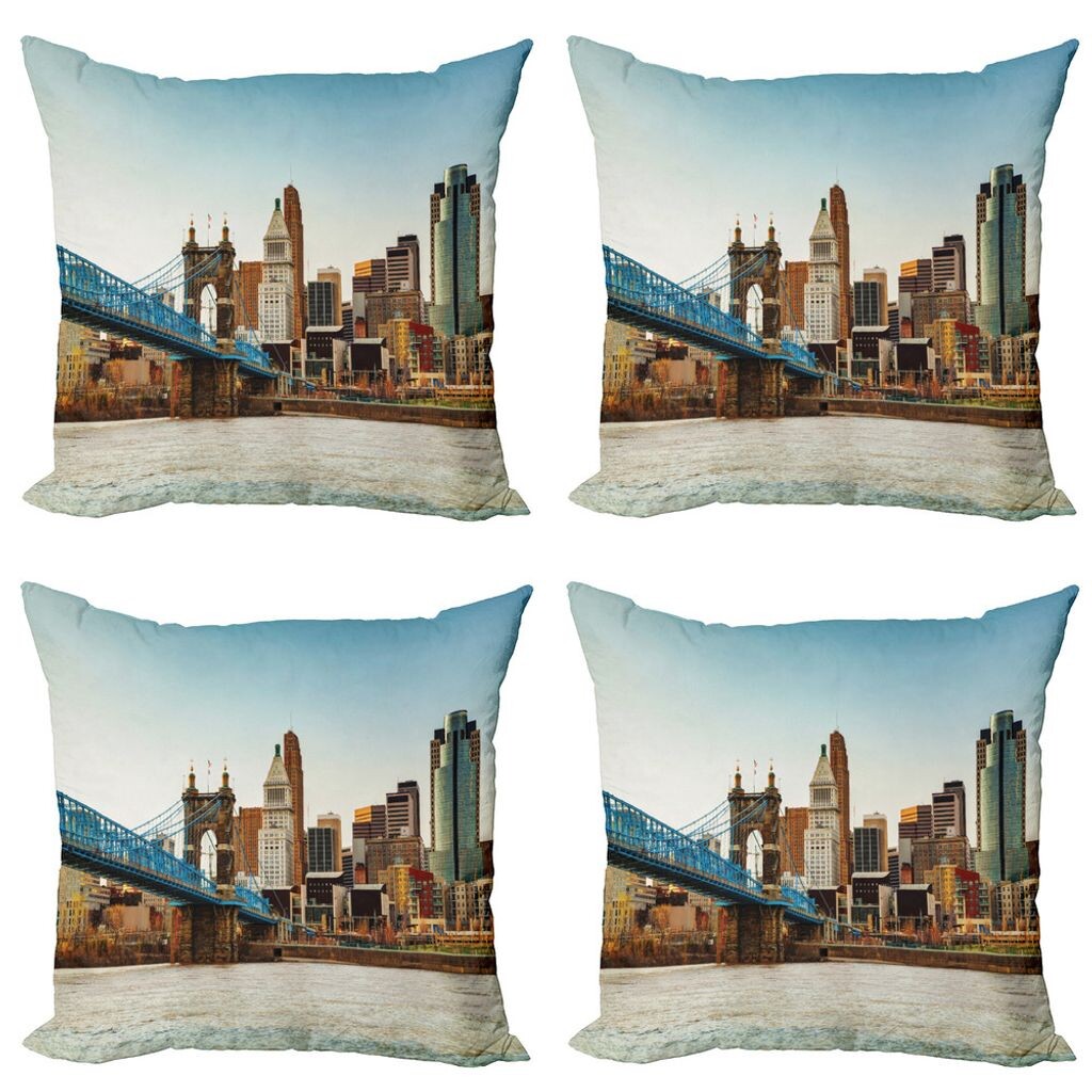 

ABAKUHAUS Cincinnati Набор чехлов для подушек (4 предмета), Citylife Panorama Real, современная двусторонняя цифровая печать, 40 см x 40 см, разноцветные