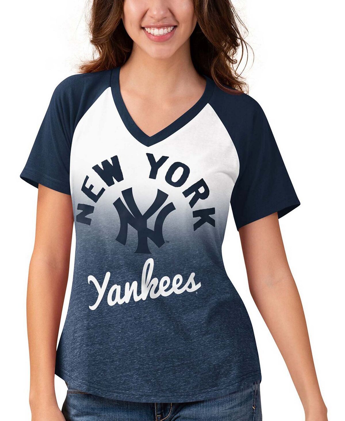 

Женская темно-белая футболка New York Yankees Shortstop с омбре реглан и v-образным вырезом Touch, Белый, Женская темно-белая футболка New York Yankees Shortstop с омбре реглан и v-образным вырезом Touch