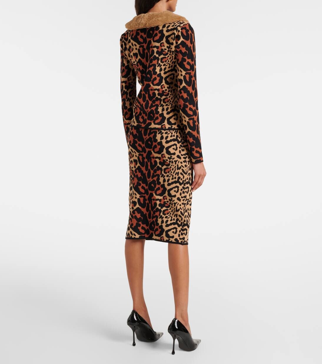 Жаккардовый кардиган с леопардовым принтом Blumarine, цвет brown sugar/black — фото 3