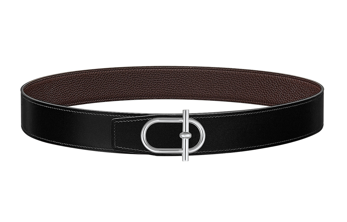 

HERMES Ремень мужской из телячьей кожи черно-шоколадный шириной 3,8 см, Black/Chocolate