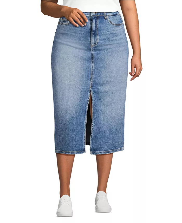 

Юбка миди в облегающем силуэте из мягкого денима, plus size Lands' End, синий