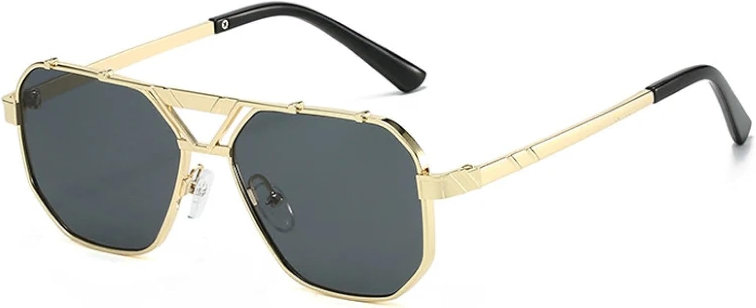 

Винтажные металлические солнцезащитные очки с двойной перемычкой для женщин, класса люкс, с защитой от УФ-излучения UV400, для мужчин, темно-зеленые HHZZYVY, Golden Grey