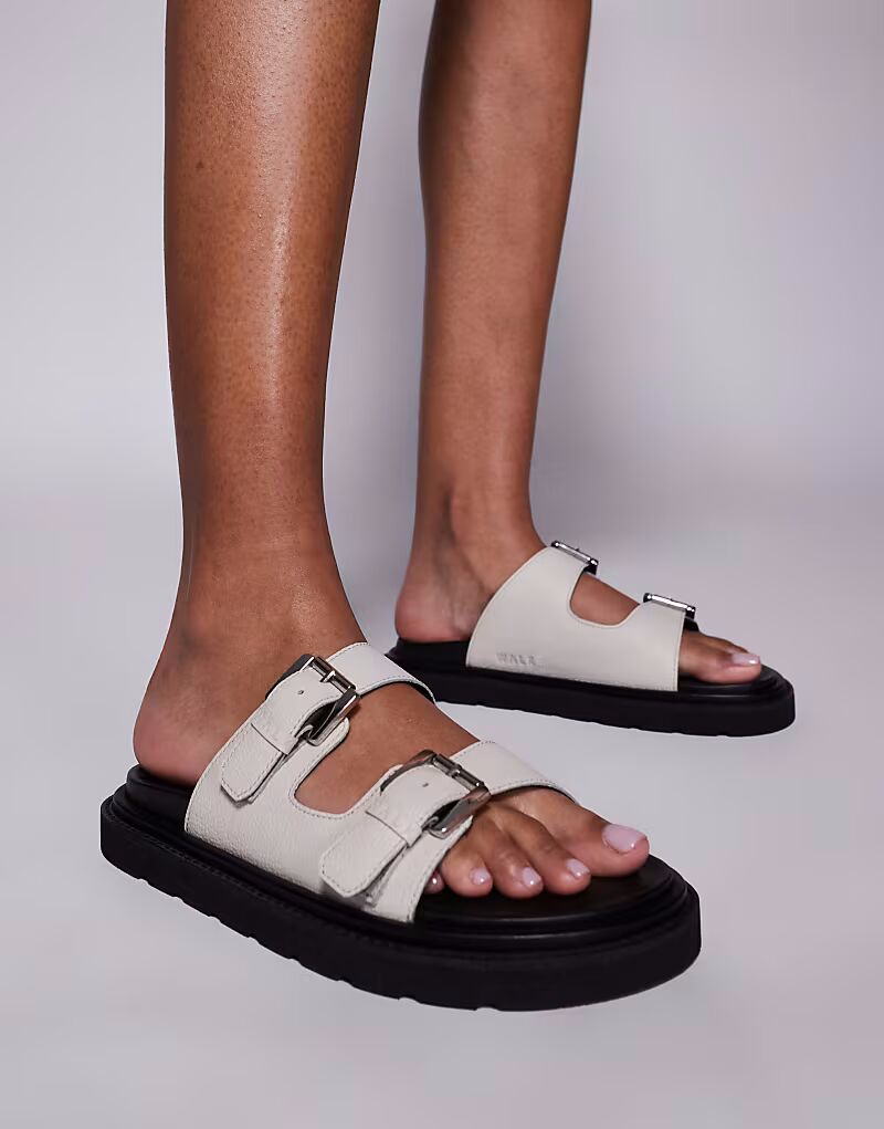 Сандалии Walk London Budapest с двумя ремешками из белой зернистой кожи — фото 2