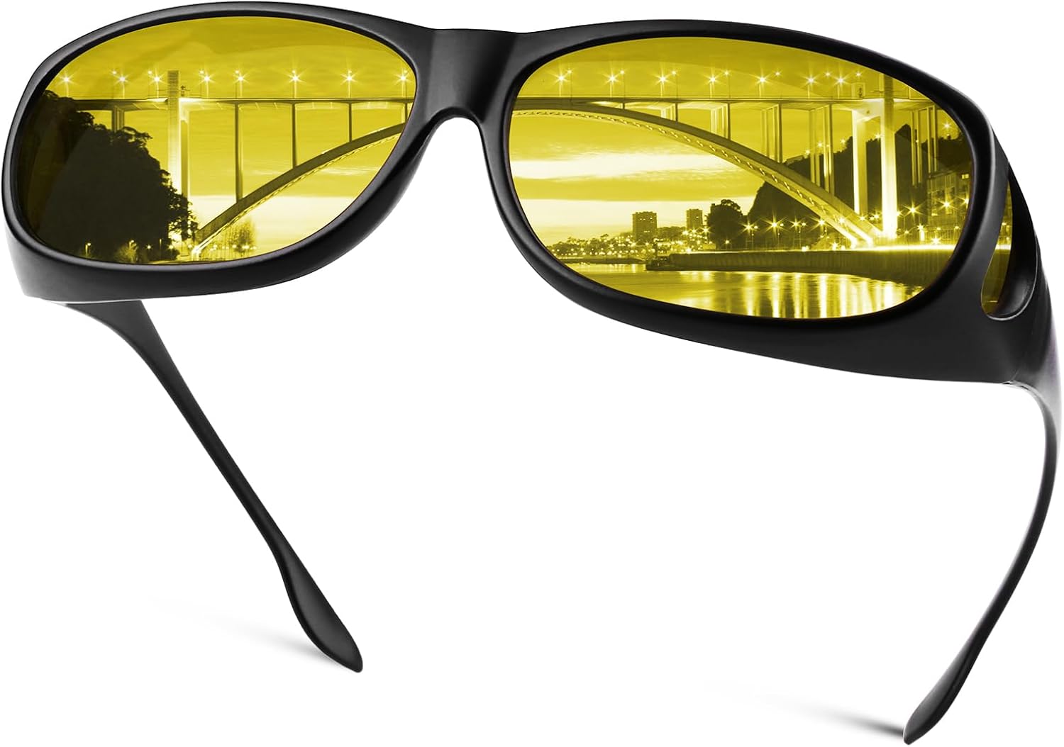 

Очки для вождения в ночное время для мужчин и женщин, надеваются поверх солнцезащитных очков, поляризованные, с защитой от бликов, HD-очки ночного видения FIMOSON, A04 Black Oval Frame/ Yellow Night Vision Lens