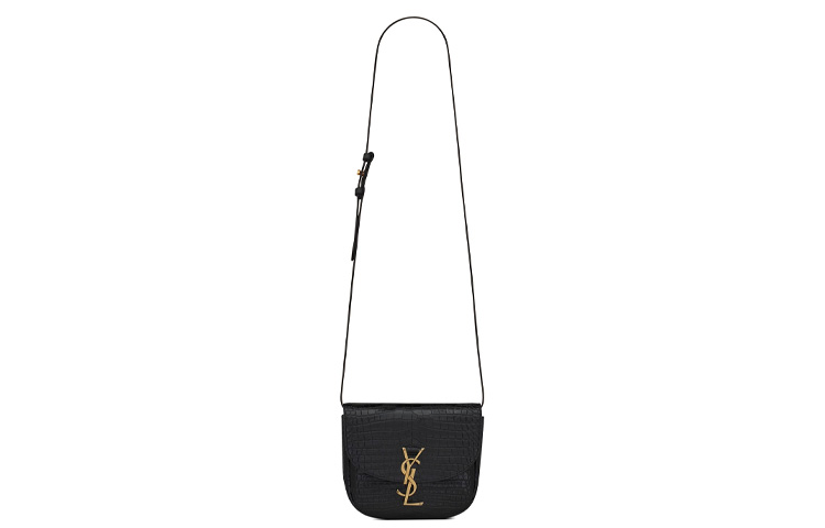 SAINT LAURENT Сумка-седло KAIA Shiny Crocodile Pattern Embossed Cow Leather через плечо на пояс женская черная — фото 3