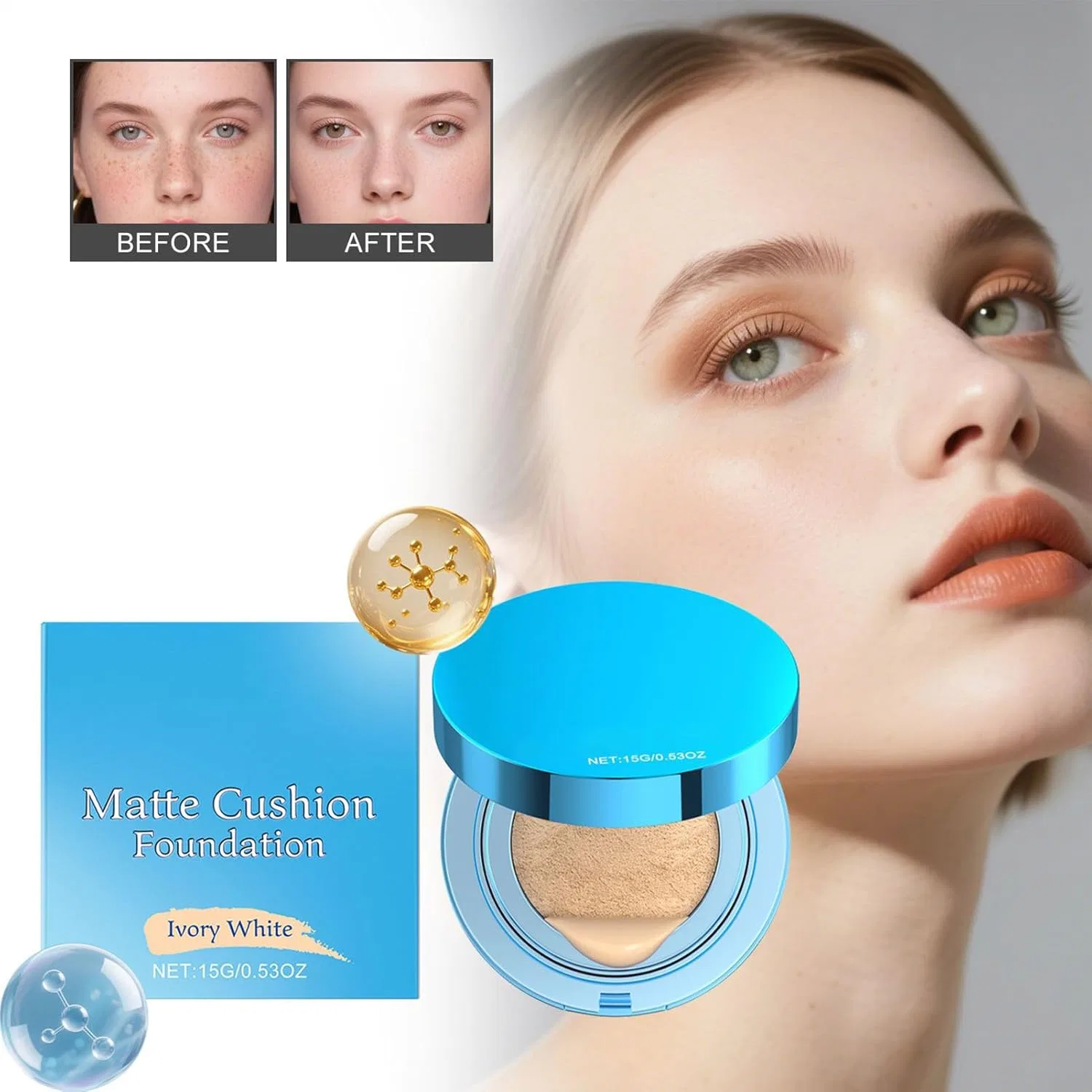 Тональная основа Cushion матовая, No brand, 15 г, цвет слоновая кость — фото 3
