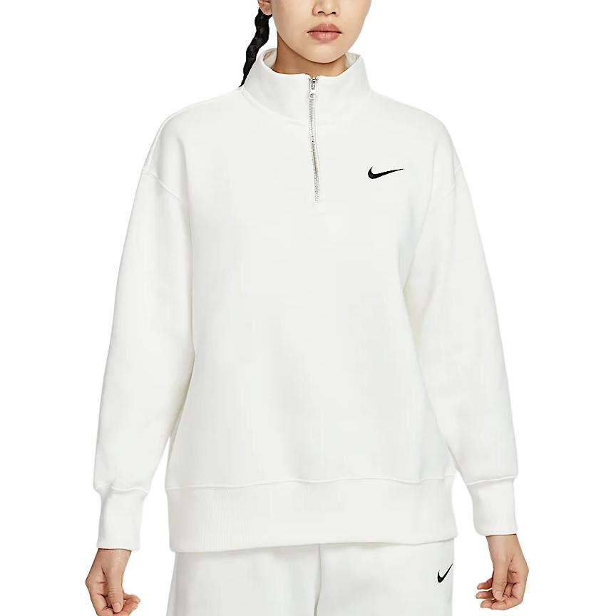Женская толстовка Sportswear Phoenix Fleece Oversized с застежкой-молнией на четверть длины Nike, canvas белый/черный — фото 3