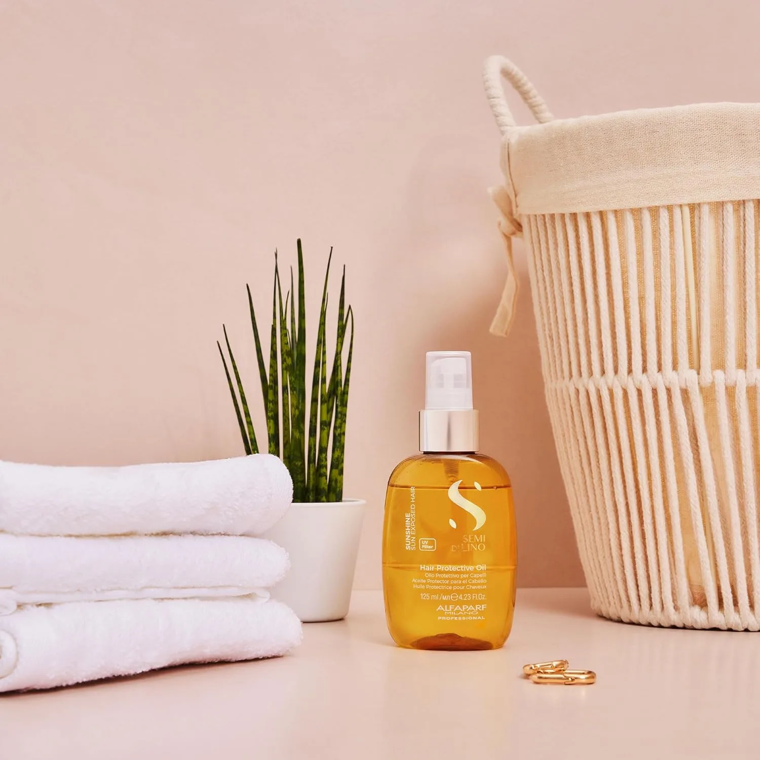 Alfaparf Milano Semi di Lino Sunshine Protective Hair Oil - двухфазное масло-сыворотка в виде спрея с УФ-фильтрами для защиты волос от солнца - для блеска, мягкости, укрощения и защиты волос — фото 4