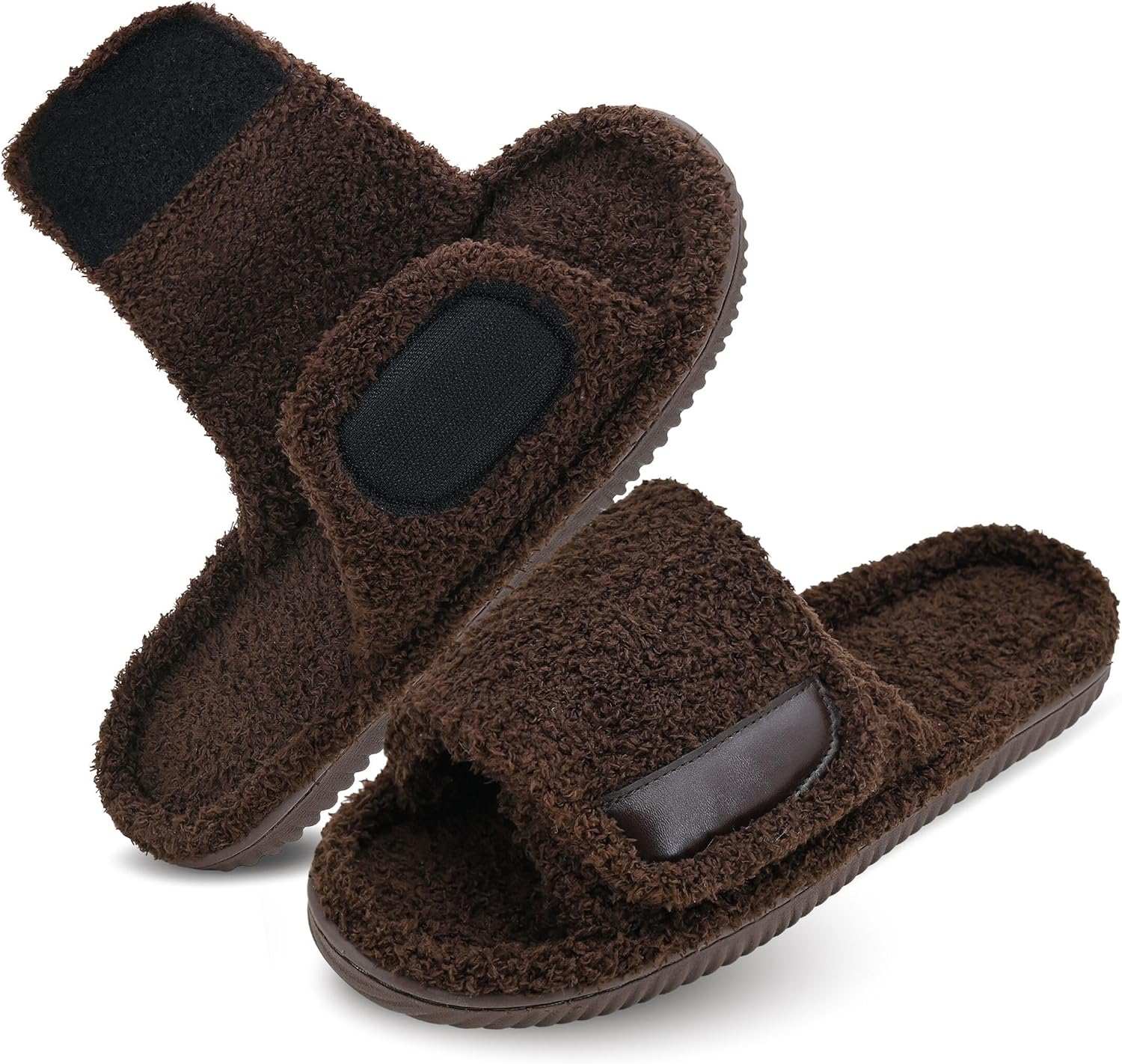 

Мужские регулируемые домашние тапочки Panda Bros с открытым носком, мягкие, дышащие, для дома и улицы, с вставкой из память-пены, коричневый