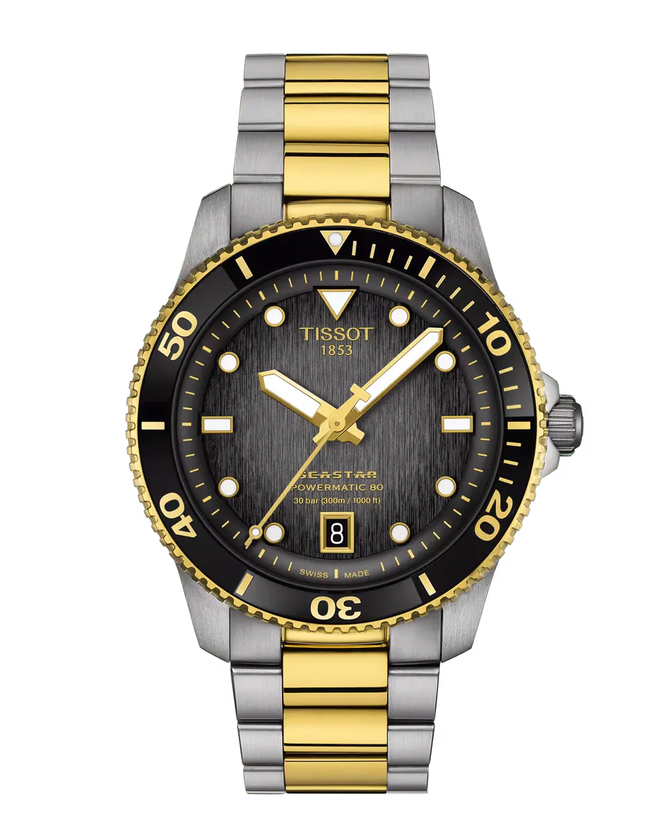 

Мужские часы коллекции Seastar автоматические двухцветная сталь Tissot, золотой