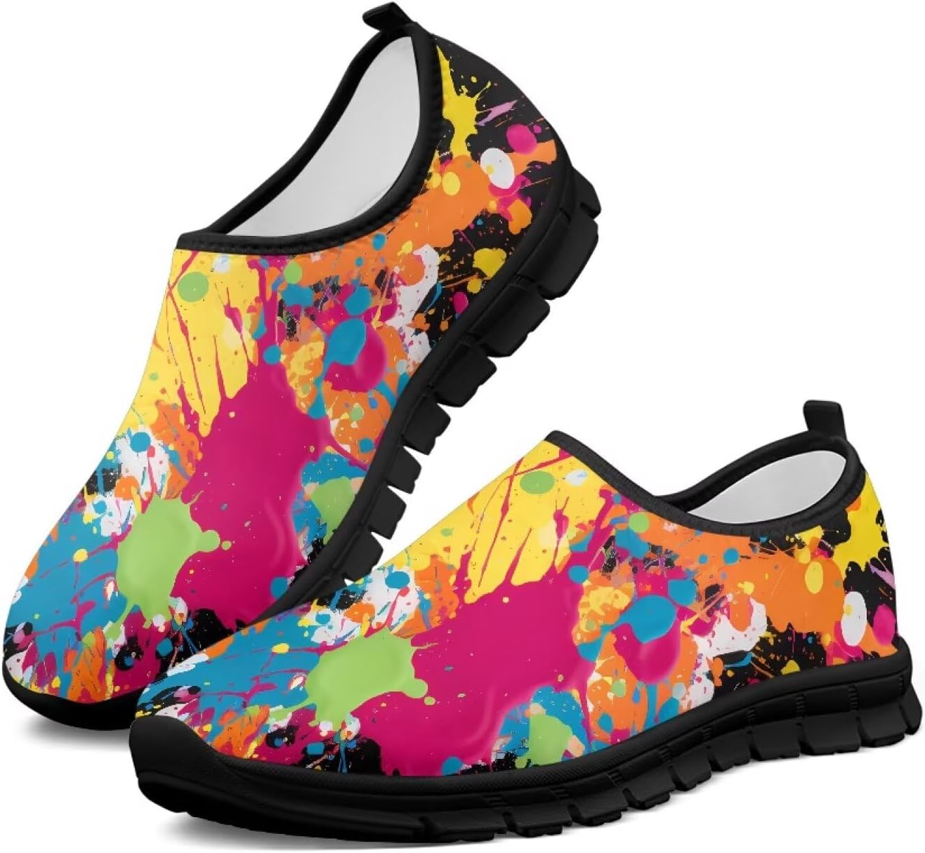 

Женские спортивные кроссовки без шнурков, дышащие, для ходьбы, бега, тенниса, тренировок, с нескользящей подошвой, широкая полнота, размер 5.5-13.5 Chririnla, Colorful Splash Ink