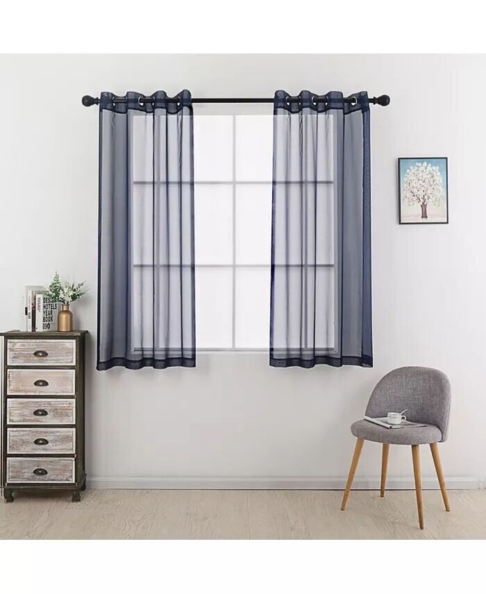 

Montauk Accents, 2 предмета, верхняя часть с люверсами, летние прозрачные оконные занавески из вуали для маленьких/коротких окон — длина 63 дюйма — бирюзовые GoodGram, синий