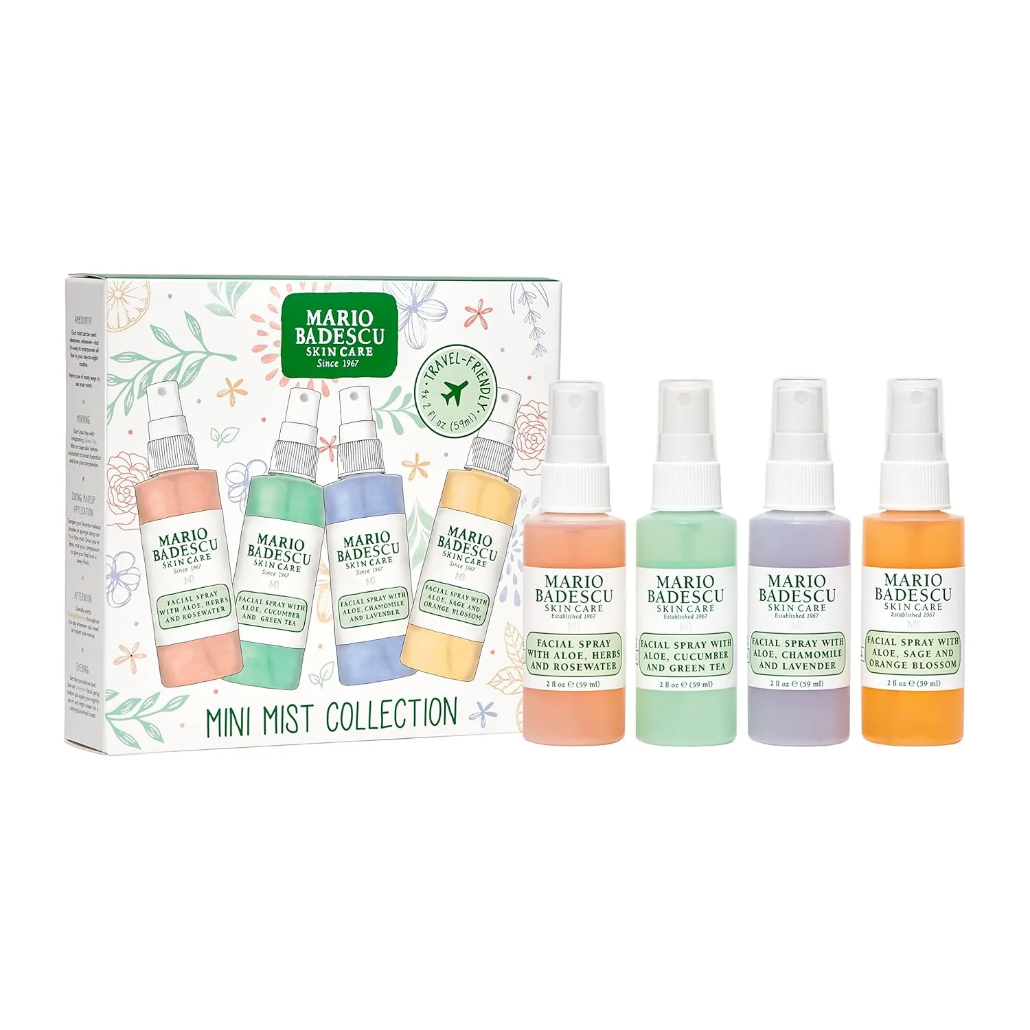 Коллекция спреев для лица Mario Badescu с розовой водой, огурцом, лавандой и цветком апельсина: многофункциональный охлаждающий и увлажняющий спрей для всех типов кожи, придающий коже сияние. 59 мл (8 шт.), Green — фото 2