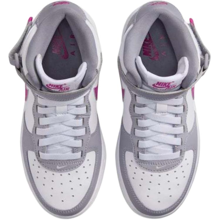 Nike Air Force 1 Антискользящие Износостойкие Высокие Детские Повседневные Кроссовки Concrete Gray White Hot Fuchsia — фото 4