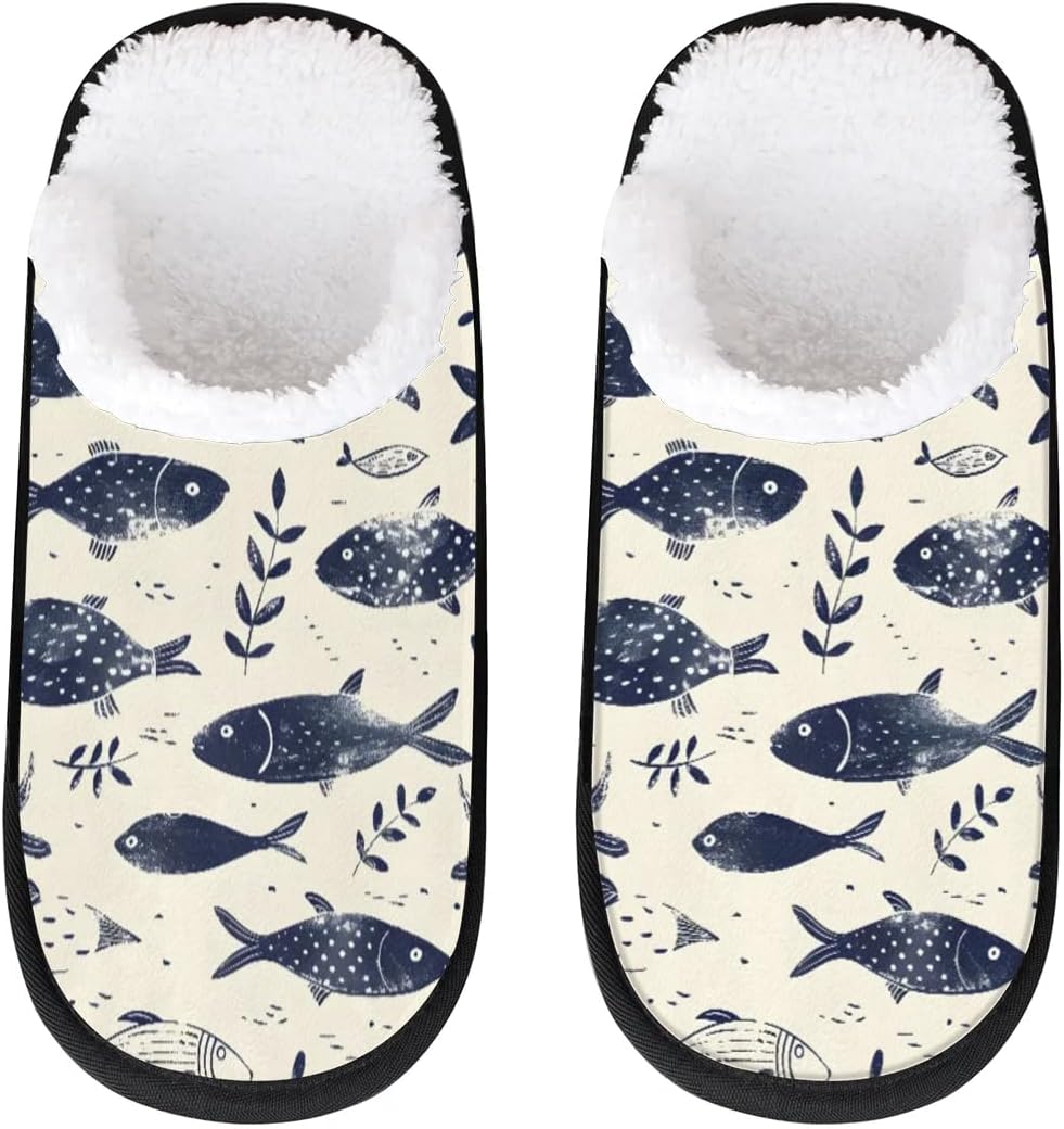 

Тапочки Gublec для женщин и мужчин, уютные с нескользящей подошвой, для дома, теплые плюшевые тапочки для дома, спальни и путешествий, Fish Themed