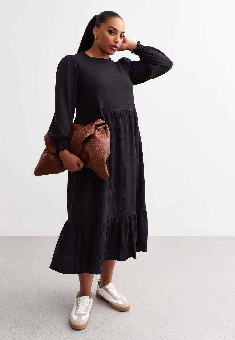 

Повседневное платье CURVES CRINKLED MIDI SMOCK New Look Curves, черный