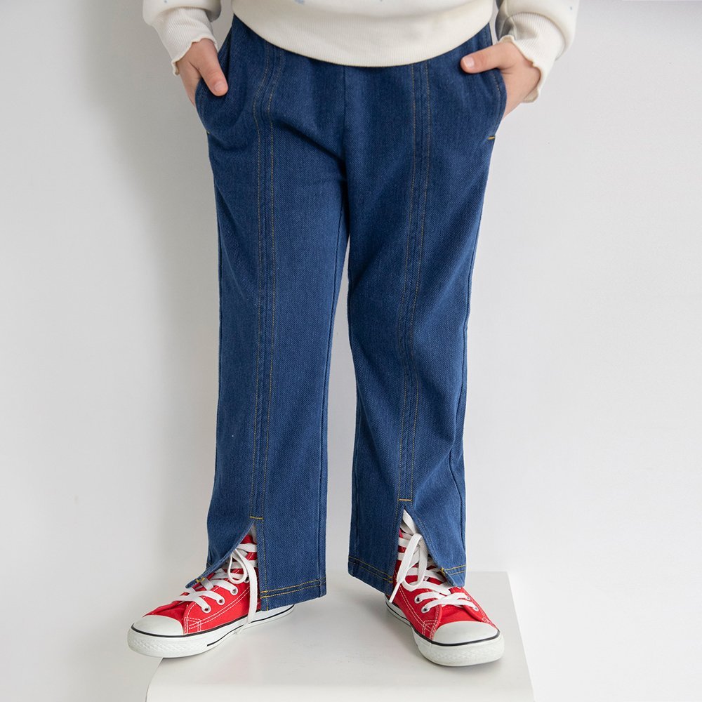 Расклешенные джинсовые брюки на флисовой подкладке с разрезами. Branshes, Navy blue