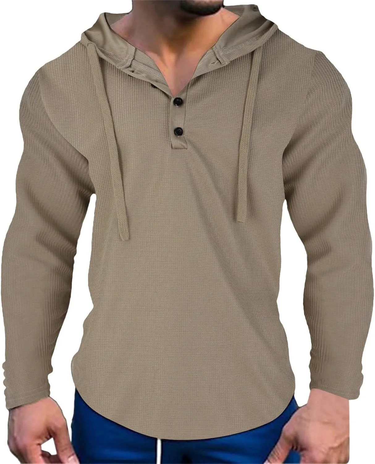 

Толстовка с капюшоном Waffle Knit для мужчин, легкая, на пуговицах