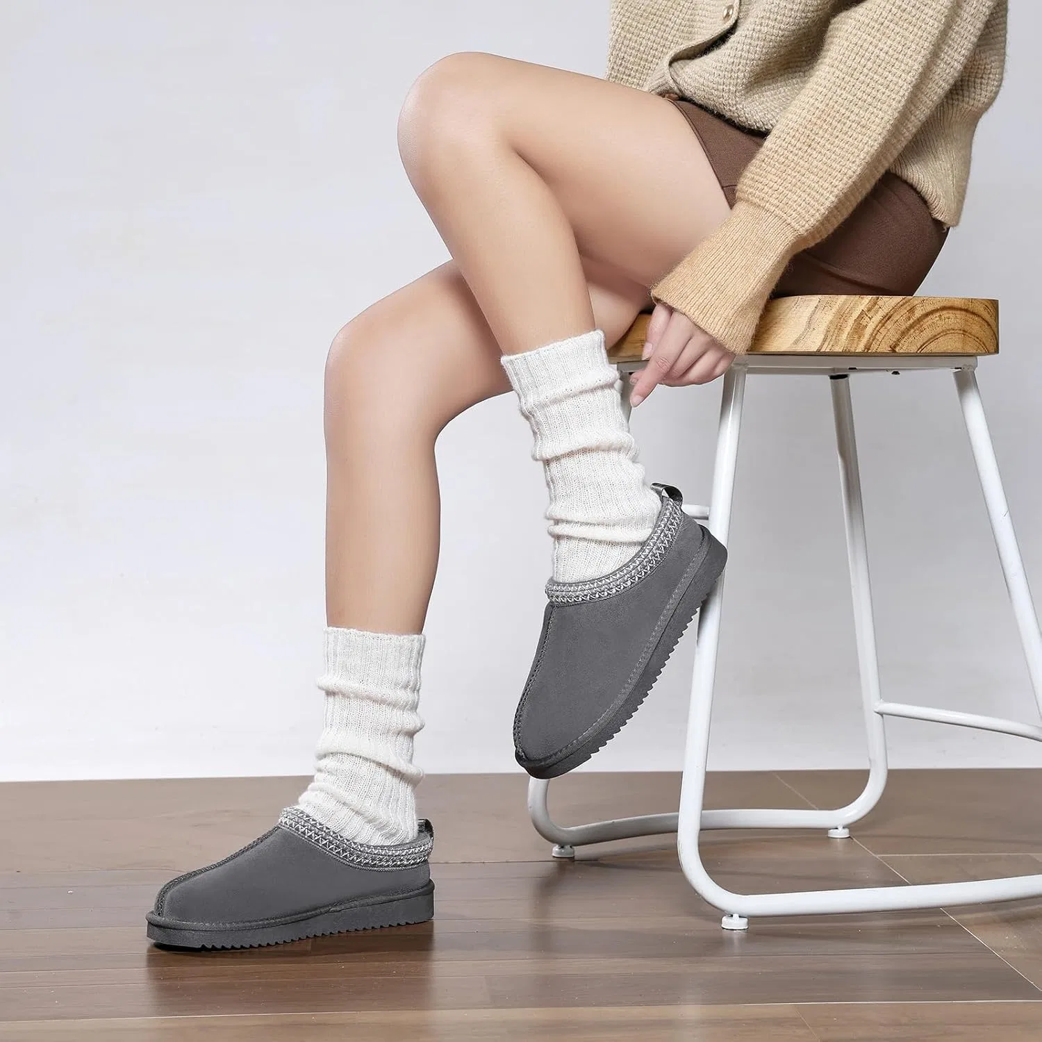 Слипперы из натуральной замши на платформе, Meik Mangni, серый — фото 2