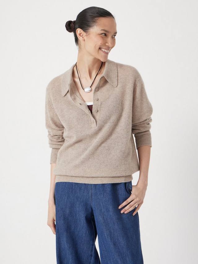 

Кашемировый поло-свитер с длинными рукавами HUSH, Oatmeal Marl