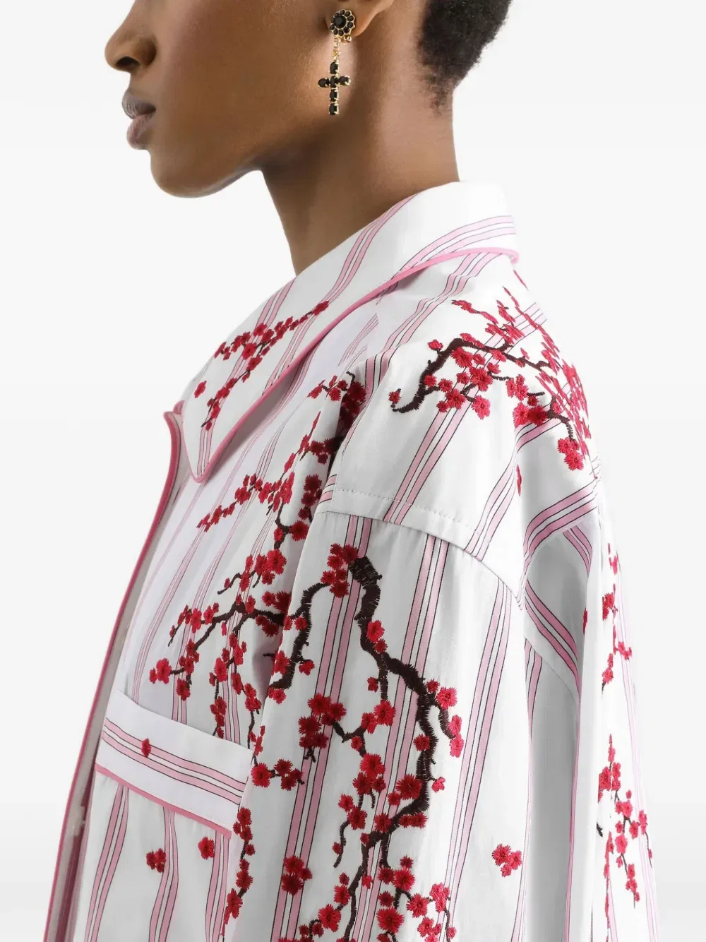 Полосатая рубашка с цветочной вышивкой Dolce & Gabbana, белый — фото 4