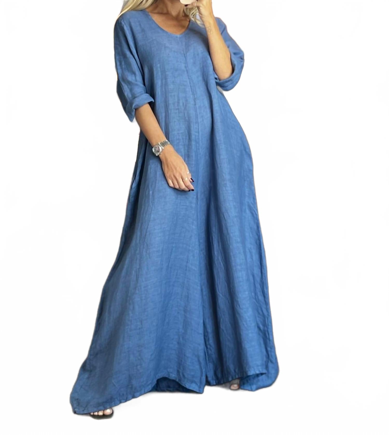 

Женский льняной комбинезон Cairo цвета деним Puro Lino, Denim Blue