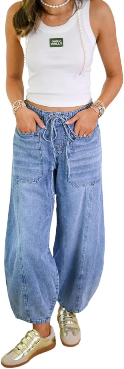 

Женские джинсы Vintage Wide Leg Baggy Denim Pants Y2K Barrel Yanyunji