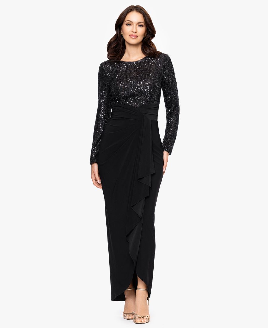 

Женское платье с длинными рукавами и пайетками от Betsy and Adam B&A By Betsy and Adam, Black