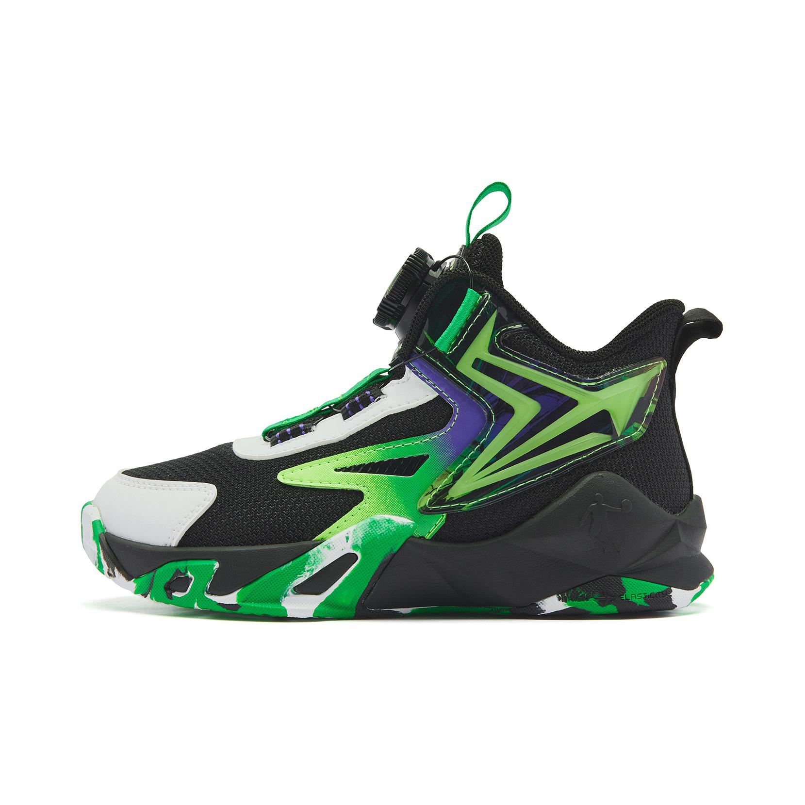 

QIAODAN Детские баскетбольные кроссовки с противоскользящей подошвой, износостойкие, черного и зеленого цвета, для детей 3–7 лет