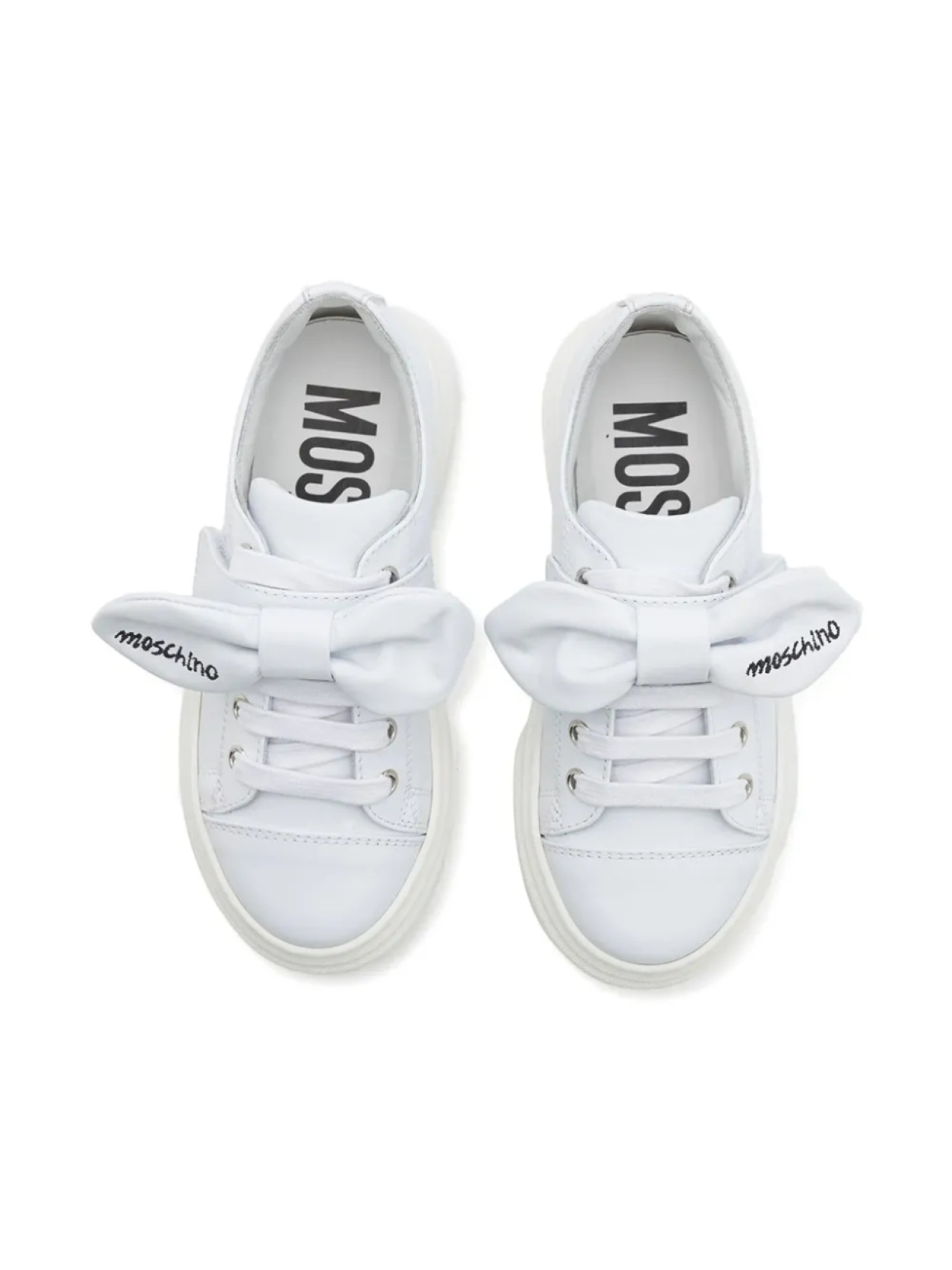 Кожаные кроссовки Moschino Kids с бантом, белый — фото 3
