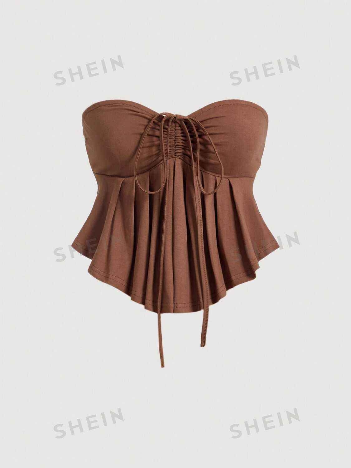 

Топ женский Shein Mod с завязками и плиссировкой, кофейный