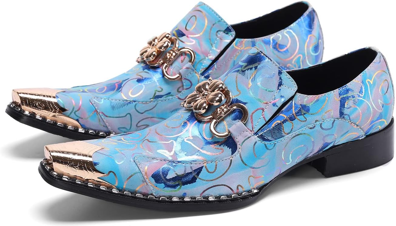 

Мужские классические лоферы Santimon из натуральной кожи, деловые туфли с цветочным декором, удобные с металлическим носком, без шнурков, для вечеринок, синий