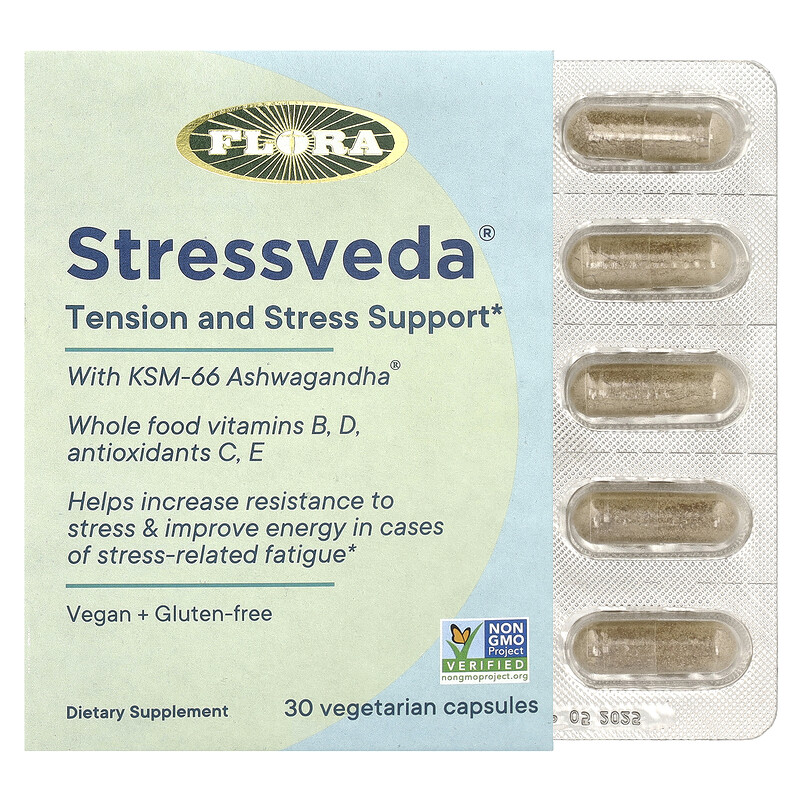 

Flora, Stressveda с ашвагандой KSM-66, 30 вегетарианских капсул