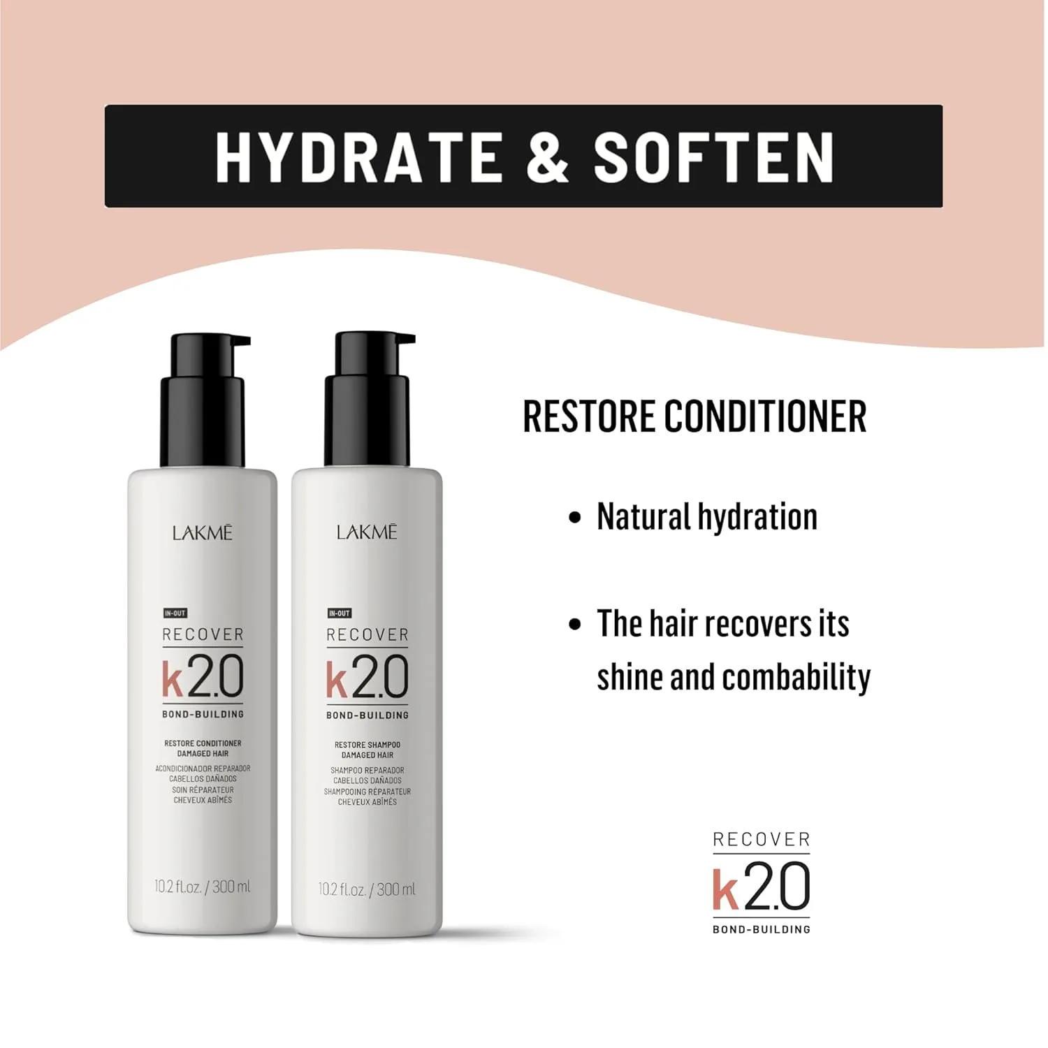 Кондиционер Lakmé K2.0 Recover Restore, восстанавливающий кондиционер для сухих и поврежденных волос, укрепляет и защищает волокна, обеспечивает термозащиту, 10,2 жидких унций. — фото 4