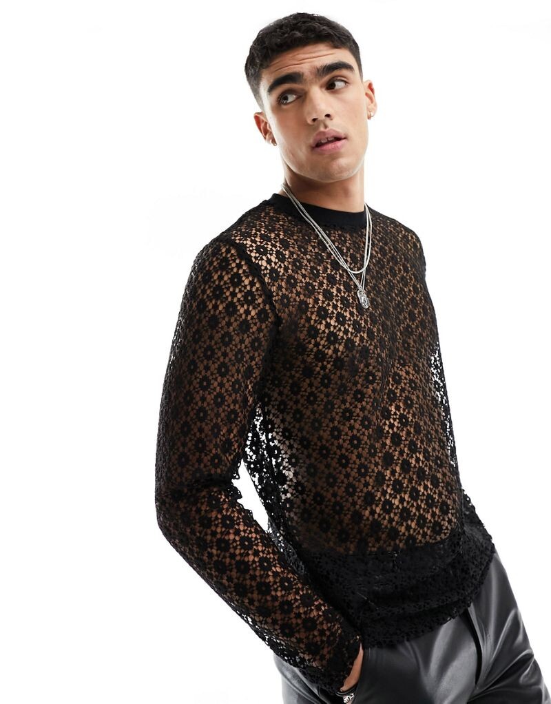 

Черная футболка с длинными рукавами из фактурной ткани ASOS DESIGN