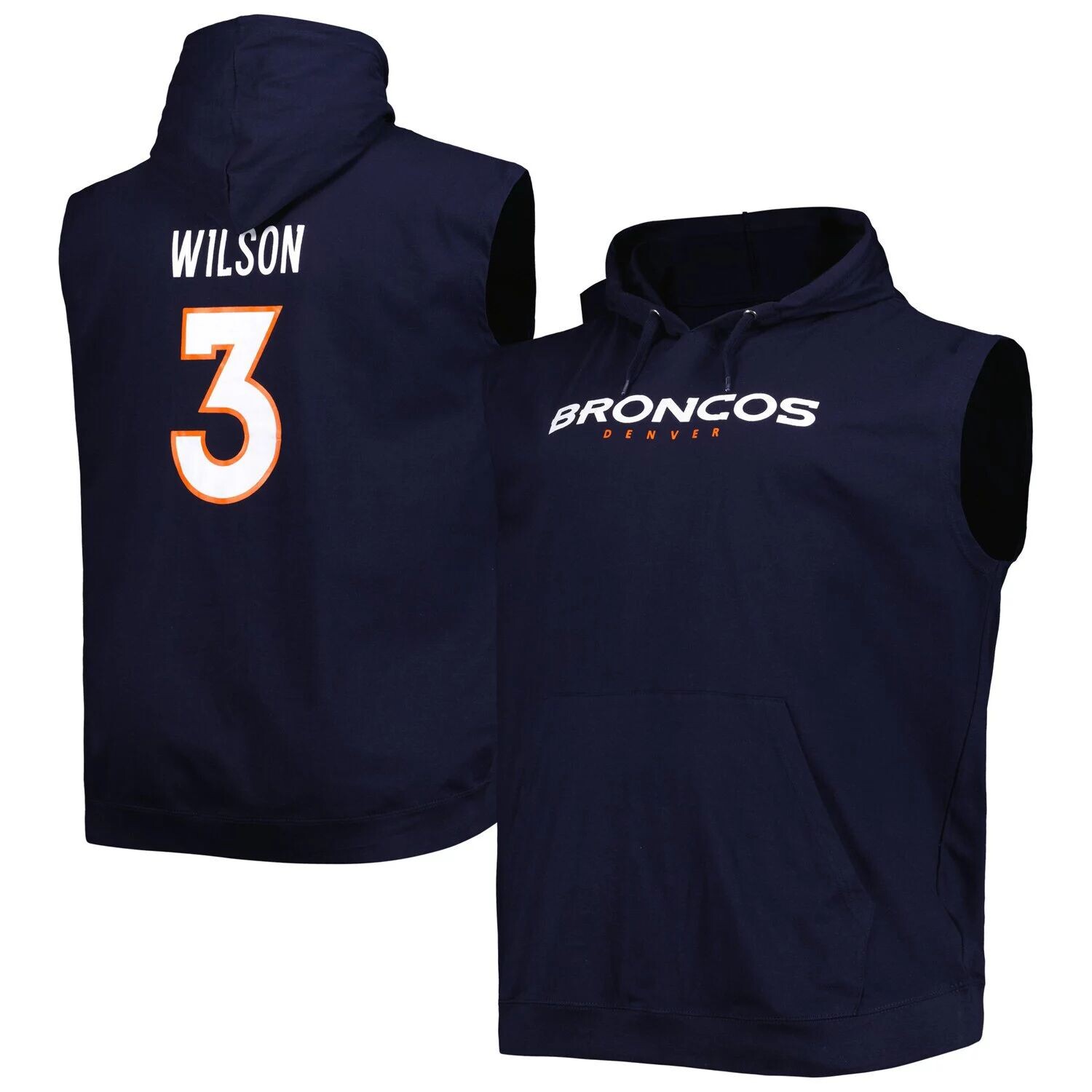 

Мужской темно-синий пуловер с капюшоном Russell Wilson Denver Broncos Big & Tall Muscle