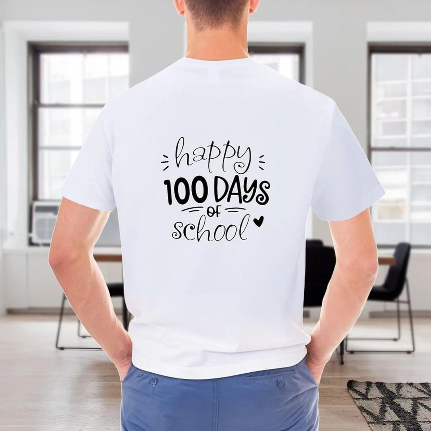 Футболка Funny Happy 100th Day of School, винтажная, мягкая, дышащая, классическая, в стиле Bath, модная, для мужчин Generic, белый — фото 2