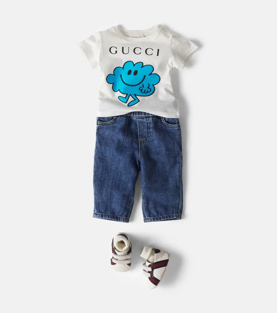 Детские кеды из парусины с замшевой отделкой Gucci Kids, белый — фото 2