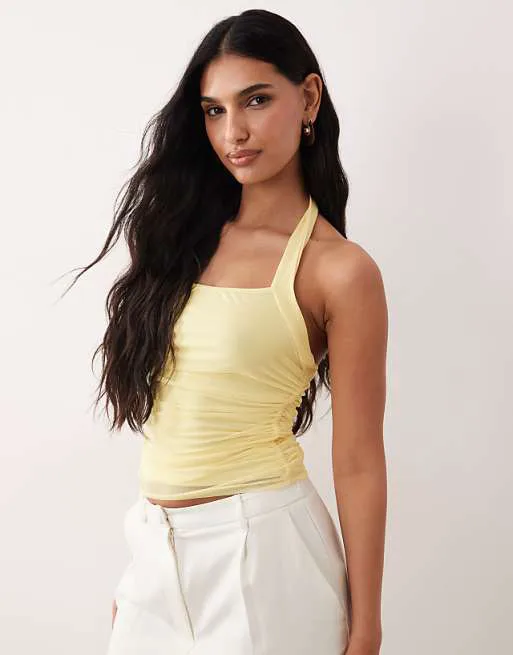 

Желтый сетчатый топ со сборками и бретельками ASOS DESIGN