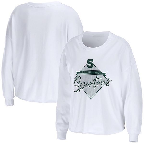 

Женская белая футболка Michigan State Spartans Diamond с длинными рукавами и укороченным кроем Wear By Erin Andrews, Белый, Женская белая футболка Michigan State Spartans Diamond с длинными рукавами и укороченным кроем Wear By Erin Andrews