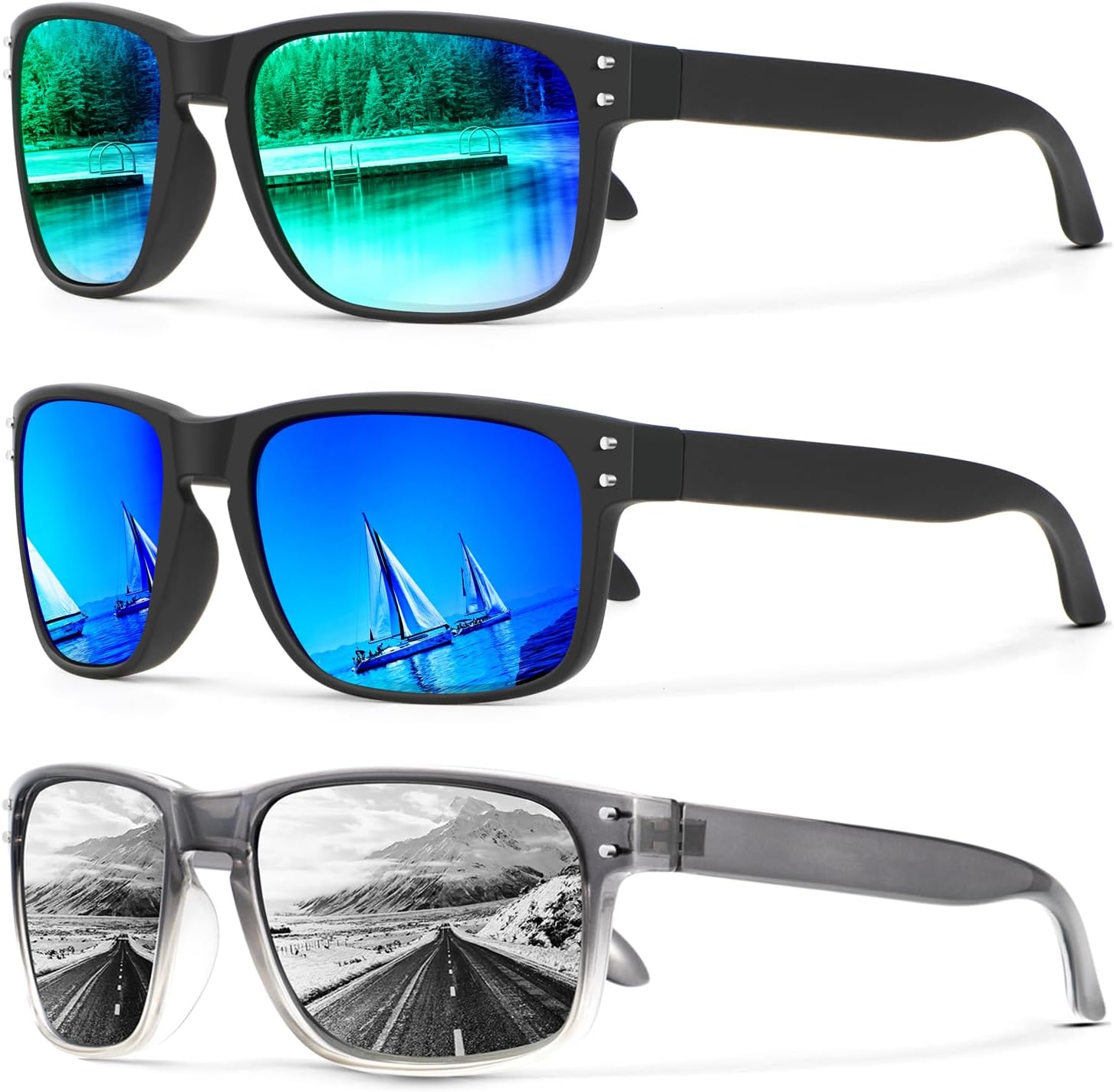 

Поляризованные солнцезащитные очки KALIYADI для мужчин и женщин в винтажном стиле, подходят для рыбалки, бега, вождения и защиты от УФ-излучения, (3 Pack) Dark Blue/Green/Silver