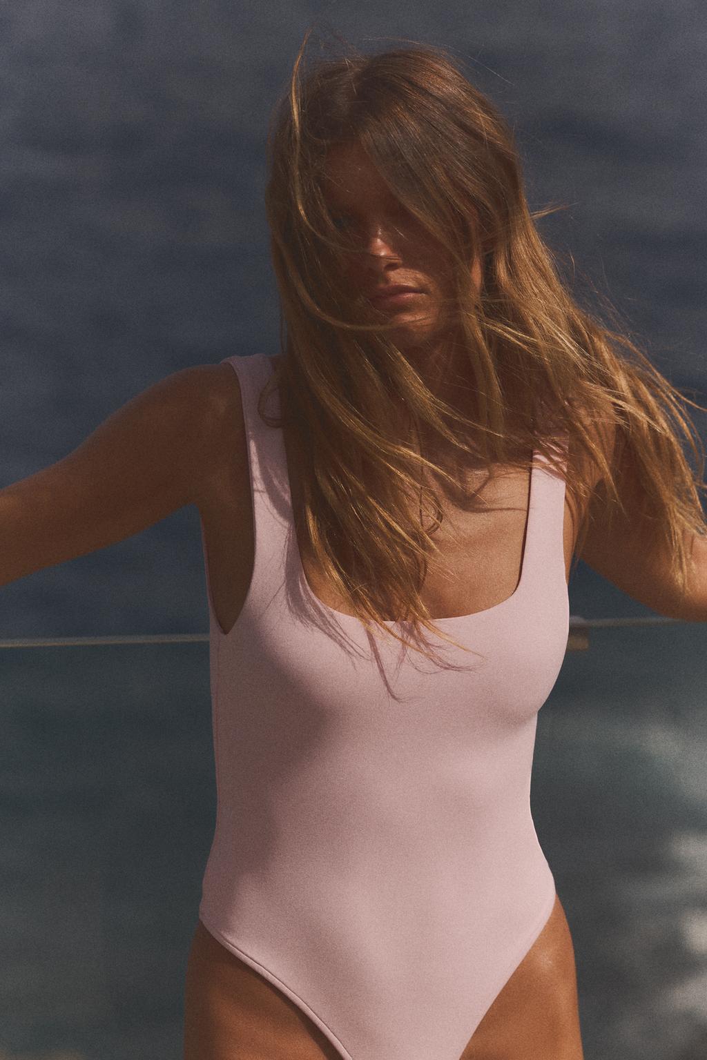 

Боди на полиамидных ремешках ZARA, цвет Pastel pink