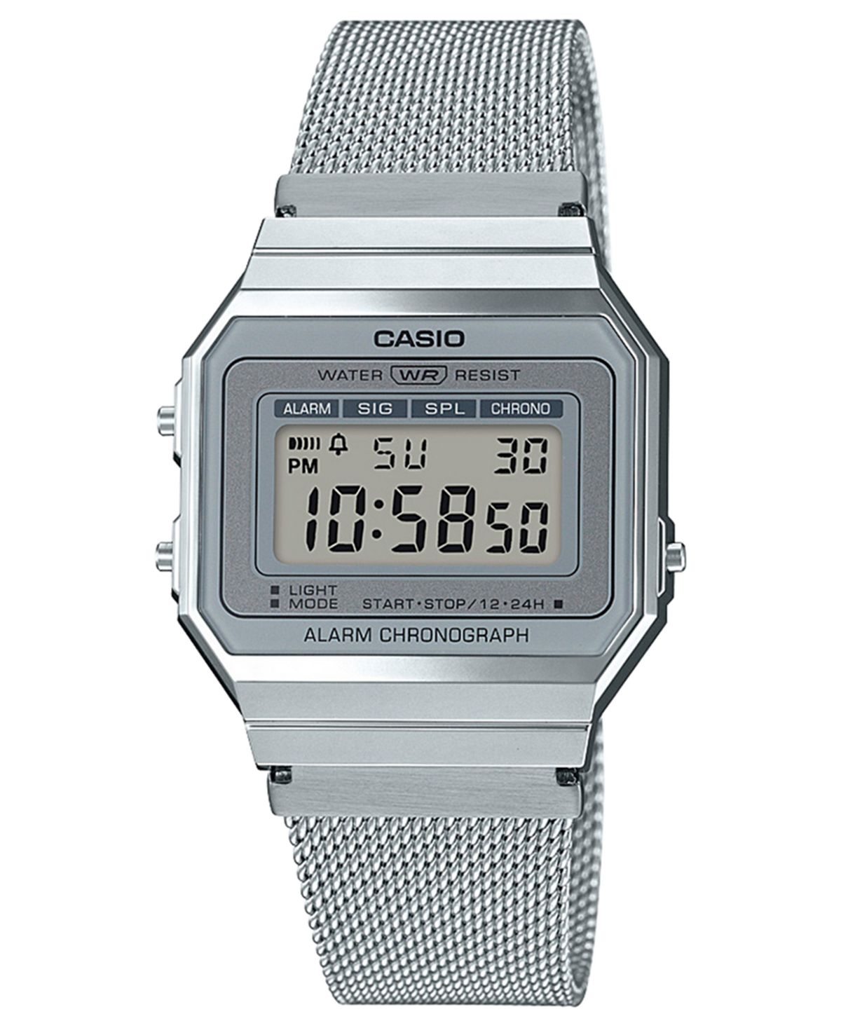 

Унисекс цифровые часы-браслет из нержавеющей стали с сеткой 35,5 мм Casio, серебро