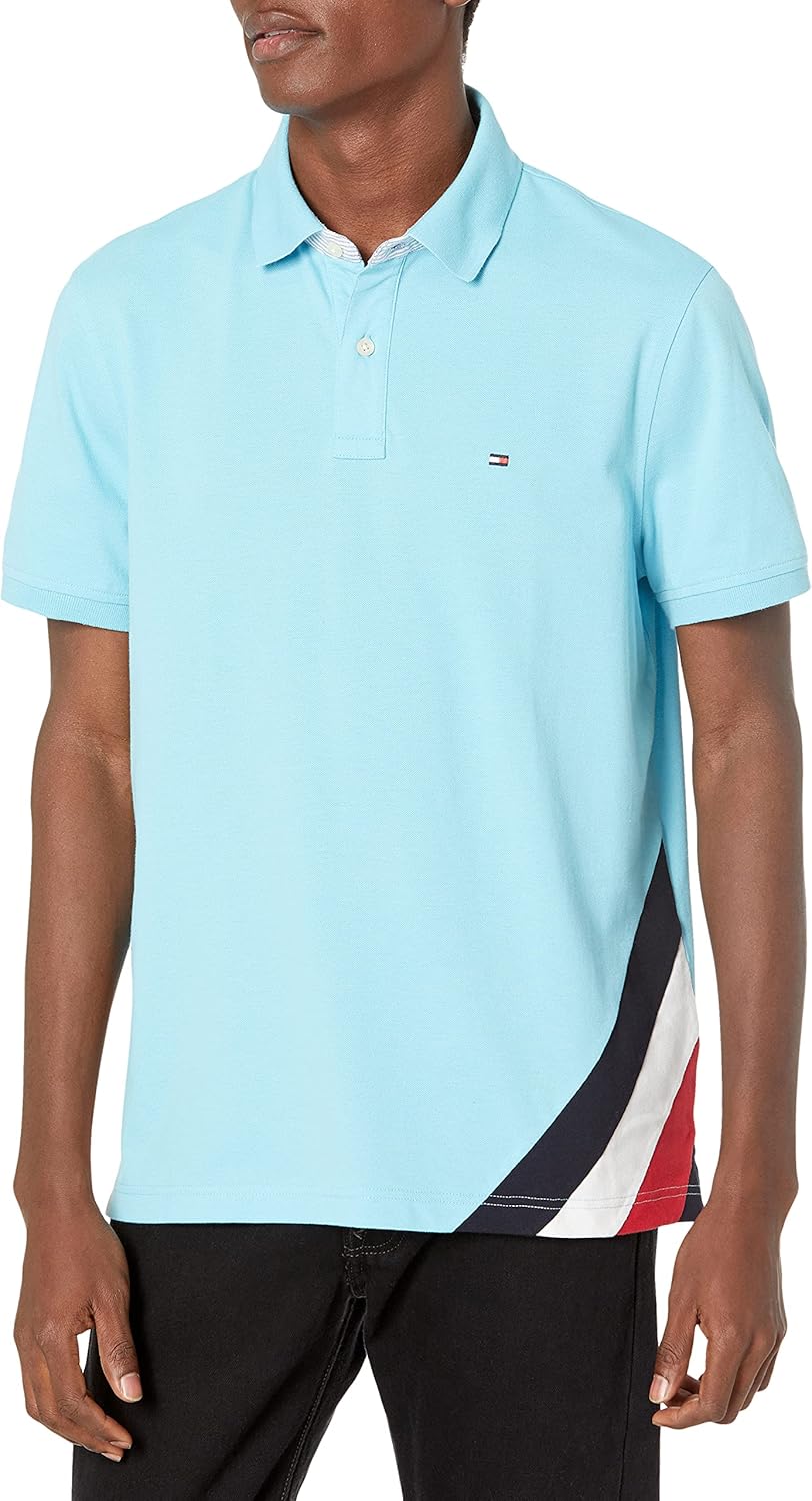 

Мужская рубашка-поло Tommy Hilfiger с коротким рукавом из хлопка пике с флагом, индивидуальная посадка, True Cornflower