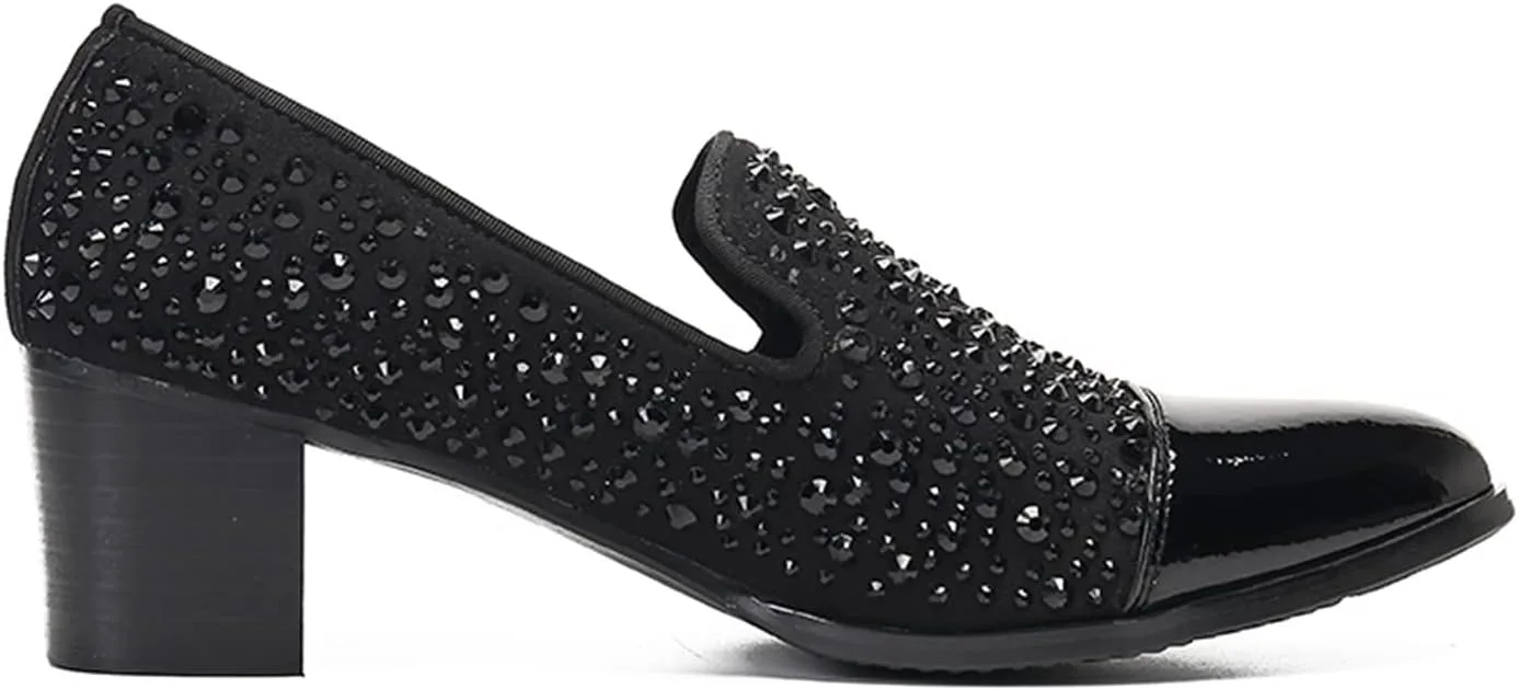 

Мужские лоферы Santimon с кристаллами и эластичной застежкой - лакированные лоферы с квадратным каблуком для вечеринок, свадеб, танцев, выпускных и вечернего выхода, черный