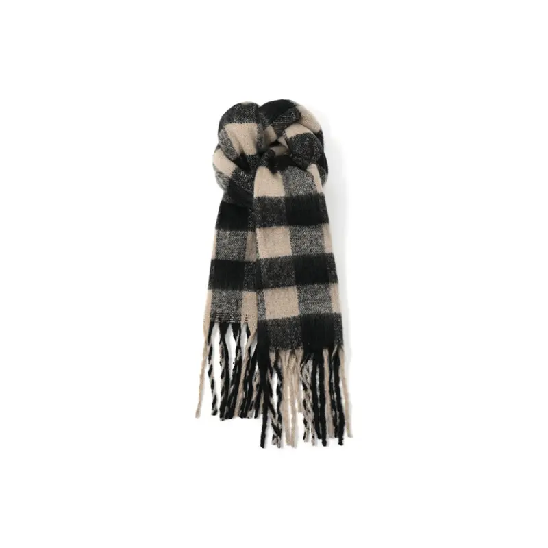 

FREE RABBITⅡ Вязаный шарф унисекс, Black Gray Plaid
