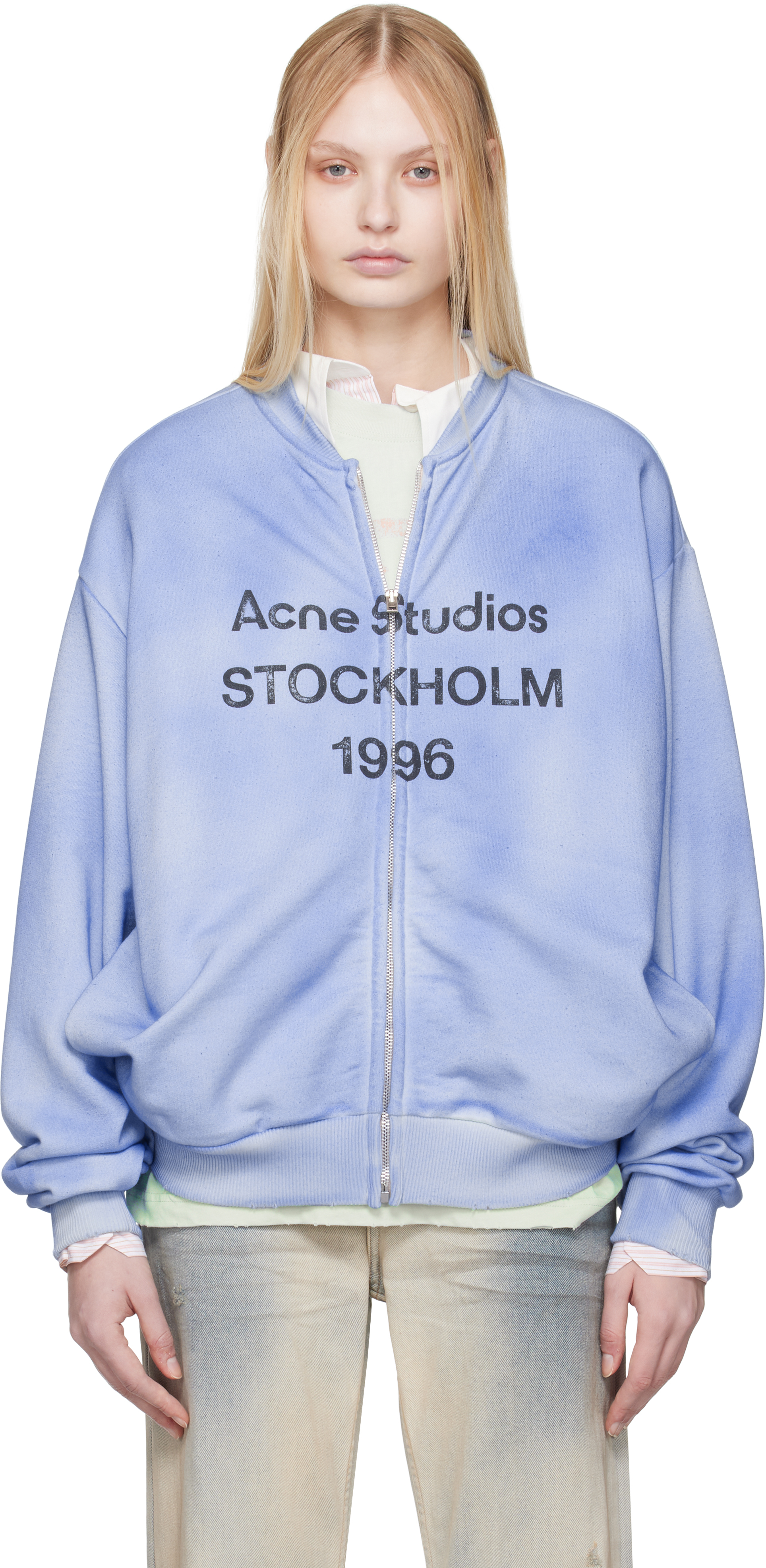 

Синий свитер на молнии с логотипом Acne Studios, Dusty blue