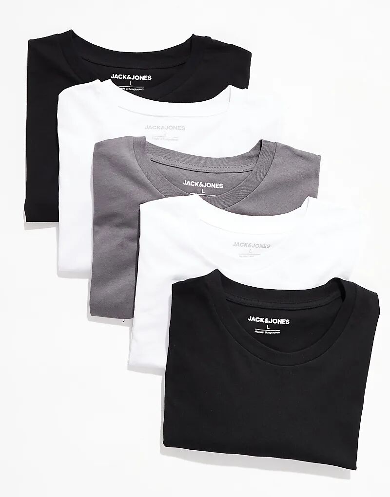 

Футболки Jack & Jones oversize, упаковка 5 шт. белого, черного и серого цветов