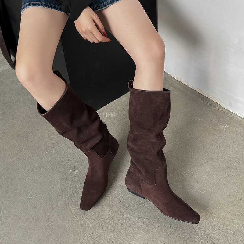 Yeezyy Reezy Коричневые женские высокие сапоги на каблуке 2 см, цвет Brown — фото 3