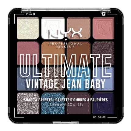 

Палитра теней для век Ultimate Shadow с 16 оттенками Vegan Formula Стойкий финиш Vintage Jean Baby, Nyx Professional Makeup